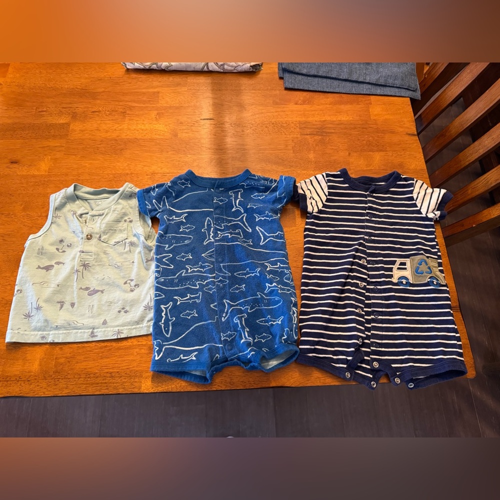12 M Carter’s  Bundle of 2 Rompers and 1 Tank Top